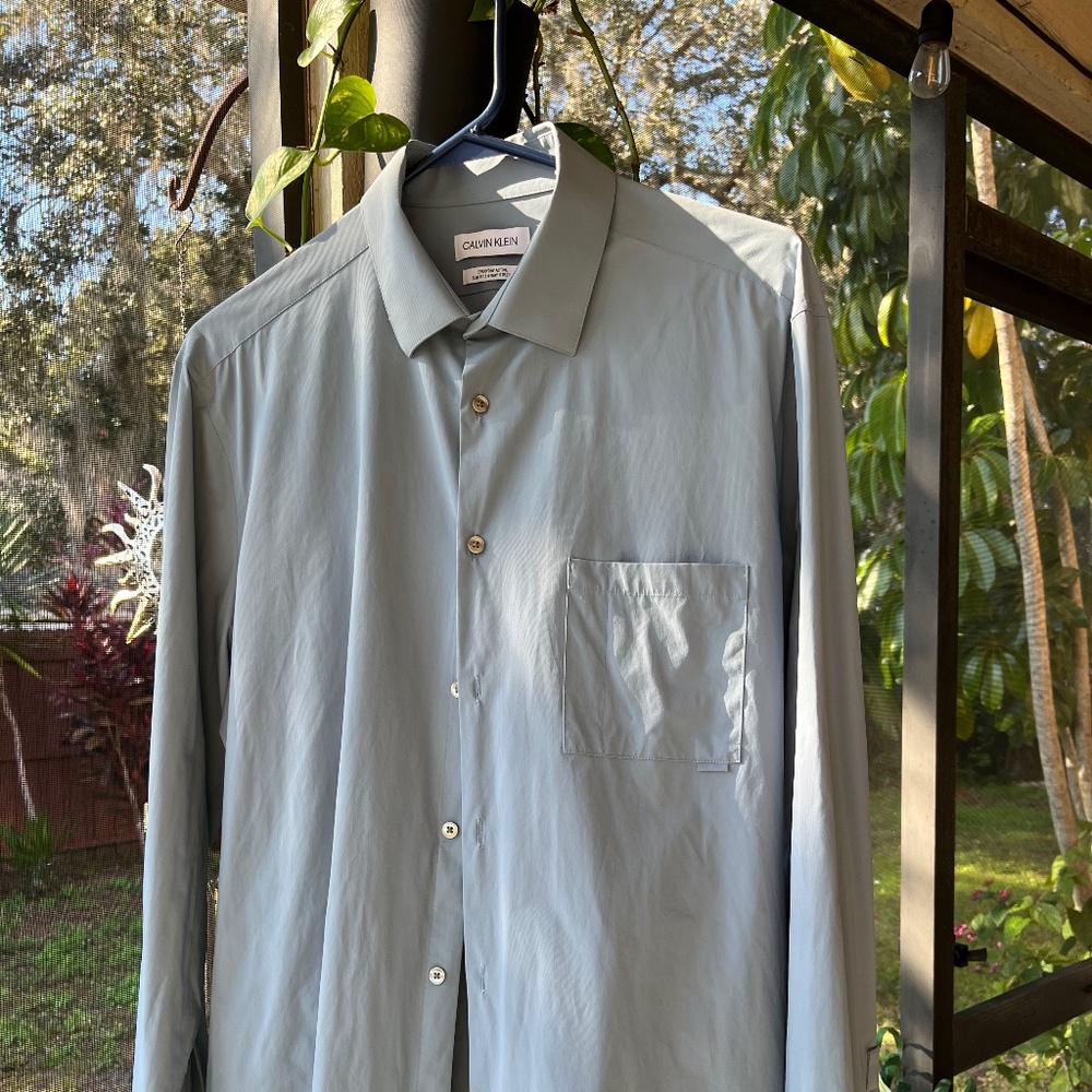 Calvin Klein Men's Long Sleeve Shirt Elastan-Polyamide  light blue size L